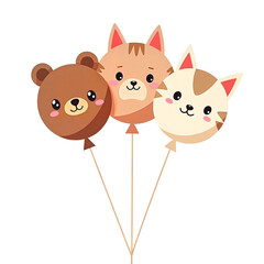 Fototapeta premium Cute animal balloons featuring bear, cat, and dog faces in pastel colors 
