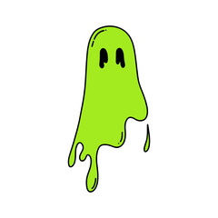 Green Slime Ghost hand drawn vector illustration. Halloween sticker