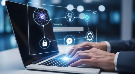 AI Prompts on Laptop Generative Technology Concept