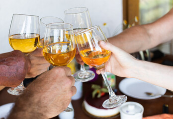 friends toasting with white wine