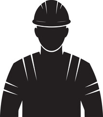 Silhouette of a Construction Worker with Hard Hat Safety Gear Uniform Icon Vector Illustration