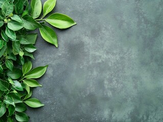 Lush Green Leaves on Dark Textured Background Nature Photography