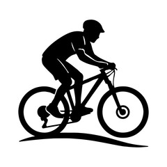 Obraz premium Cyclist Riding Mountain Bike Silhouette Outdoor Adventure Sports and Recreation Design Element on White Background for Graphic Projects