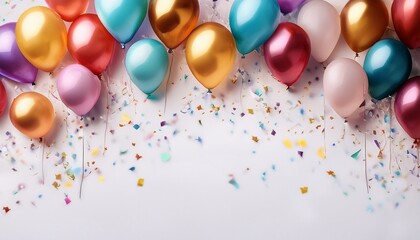 colorful balloons with confetti on white background