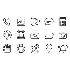 Collection of simple outline icons for mobile apps and digital interfaces