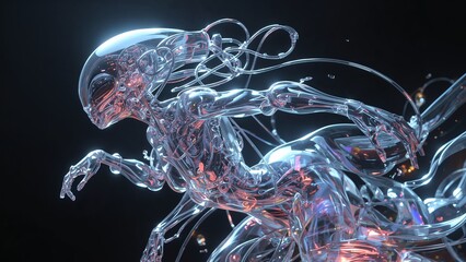 A woman in a silver suit with a glowing red head