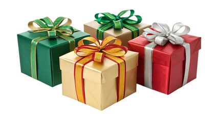 Obraz premium Festive assortment of wrapped gift boxes with ribbons isolated on transparent background