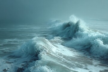 Fototapeta premium Dramatic monochrome view of a large wave crashing during a storm at sea under a cloudy sky, showcasing the power and movement of nature