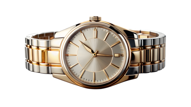 Elegant gold and silver tone wristwatch with clean dial and metal band