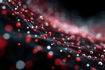 Spherical nodes connected by thin lines forming a network on dark background, representing interconnected systems and data flow