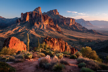 Arizona desert landscape with mountains and cacti at sunset scenic nature travel photography 100