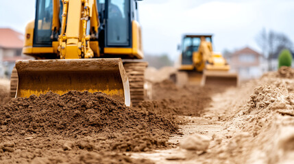 Fototapeta premium Excavators working on a construction site