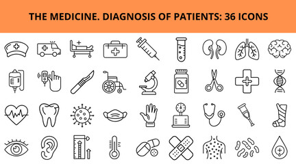 Medical icons representing patient diagnosis and healthcare concepts  