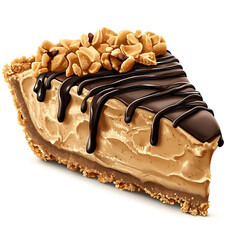 Decadent Peanut Butter Pie Slice with Chocolate Drizzle and Crushed Peanuts