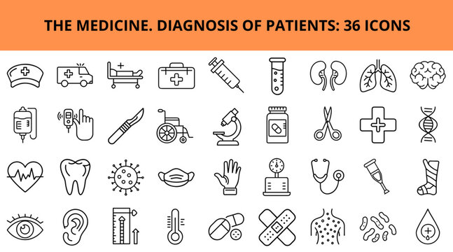 Medical icons representing patient diagnosis and healthcare concepts  