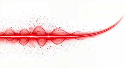 Abstract Red Waveform Line with Particles and Light Effect Against a Clean White Background A Visual Representation of Energy Flow and Movement