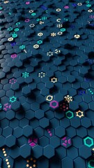 Hexagonal Geometric Abstract Pattern with Futuristic Technological Symbols