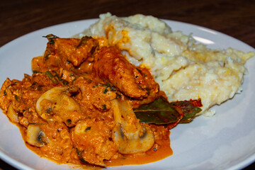 Catfish stew with potato dumplings