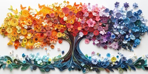 Stunning paper quilling tree of life artwork showcasing vibrant colors, intricate details, and artistic craftsmanship, celebrating natures beauty through creative expression