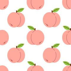 Vector seamless pattern of peach fruit on white background. Elegant and fresh design for wallpapers and fabric prints. Wrapping paper pattern design.