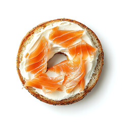 Bagel topped with cream cheese and smoked salmon