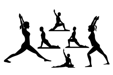 silhouettes of yoga poses