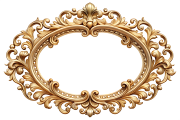 Ornate Gold Oval Decorative Frame with Acanthus Leaf Flourishes on Black Background gold frame vintage isolated on a transparent background