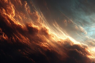 Fototapeta premium Vivid fiery nebula with dark clouds and bright sparkles resembling a celestial explosion in outer space filled with colorful details