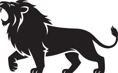 Roaring Lion Silhouette Vector Illustration - Powerful Feline Predator in Black on Transparent Backdrop