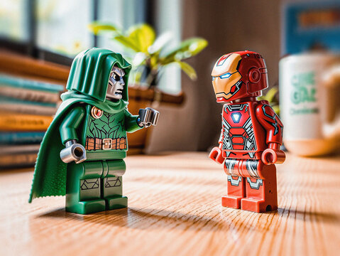 LEGO Minifigures Product Macro Shot, Doctor Doom (Dr Victor Von Doom), Iron Man, Marvel Comics, Marvel Cinematic Universe (MCU) Collectibles