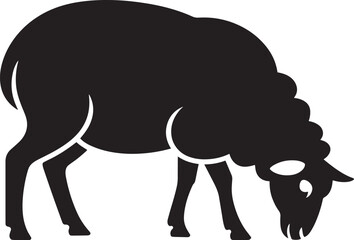 Silhouette of a Grazing Sheep Against a Transparent Backdrop, Symbolizing Pastoral Serenity