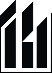 A modern abstract building or skyscraper icon with sharp angles, isolated on white background