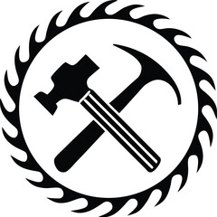 Crossed hammer and saw blade icon symbolizing construction and craftsmanship