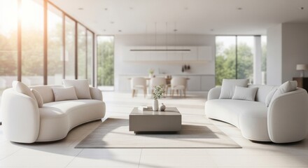 Bright, modern living room with large windows