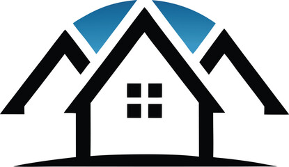 Modern house icon with abstract roof and window design isolated on white background