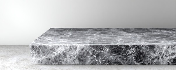Grey marble slab on concrete floor, minimalist background, product display