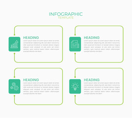 Modern infographic template with 4 rectangular steps and green line connectors. Ideal for data visualization, workflow, or presentation layout design