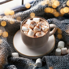 A hot coffee cup in a christmas ambiance