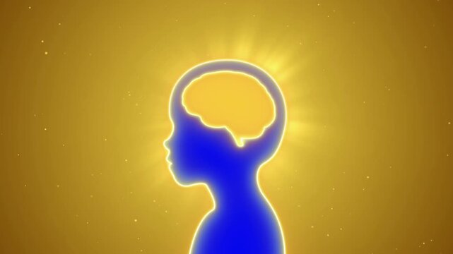 Kid with blank glowing neon brain background, children study idea concept, IQ Intelligence and creativity learning in smart education, Critical thinking process, empty child head for design animation