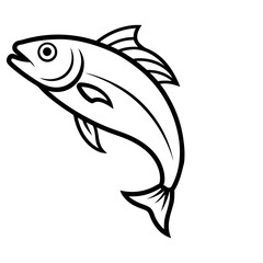 Vector art of outline illustration of a jumping fish isolated on white background