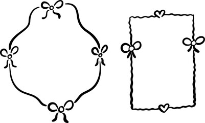 Whimsical Wedding Banners set. Outline Hand Drawn Ribbon Bow Frames collection