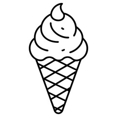 Vector art of line art illustration of a soft serve ice cream cone isolated on white background