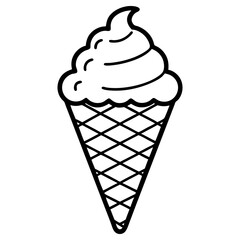 Vector art of a simple line drawing of an ice cream cone isolated on white background