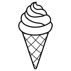 Vector art of simple line drawing of an ice cream cone isolated on white background