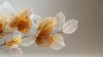 Obraz premium 3D rendered transparent brown, yellow, and White skeleton leaves on autumn background. ideal for vector presentations, seasonal graphics, or organic product branding. 