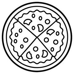 Vector art of a whole pizza cut into four slices, isolated on white background