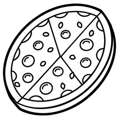 Vector art of black and white outline of a pizza slice isolated on white background