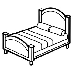 Vector art of line art illustration of a bed with a bolster pillow, isolated on white background
