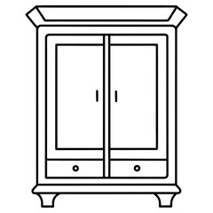 Vector art of simple line art of a wooden wardrobe with drawers isolated on white background