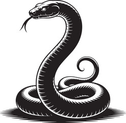 Coiled Snake Silhouette with Tongue Out A Striking Reptile Vector Illustration Design